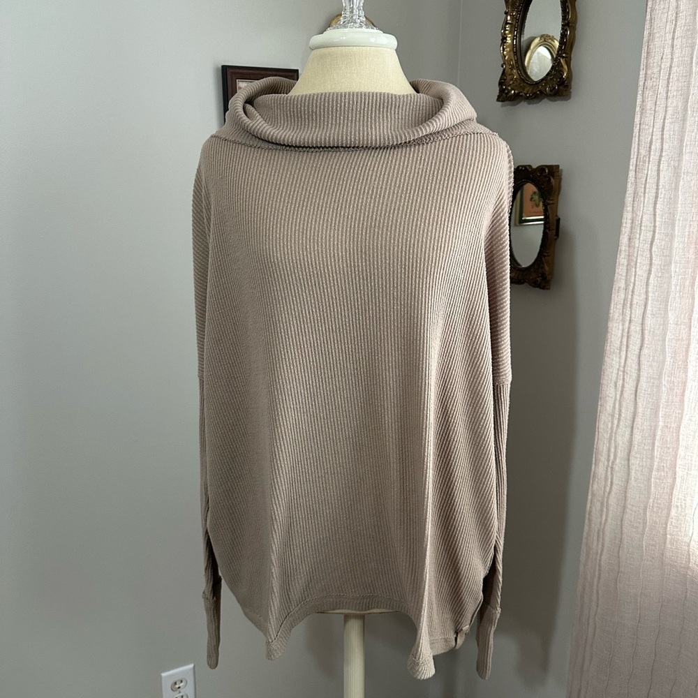 Free People We The Free Relaxed Cowl Neck Sweater in Taupe
